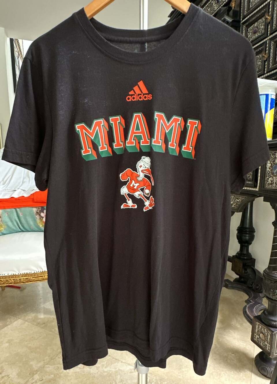 Adidas Miami Hurricanes Sebastian The Ibis T-Shirt Black Size L